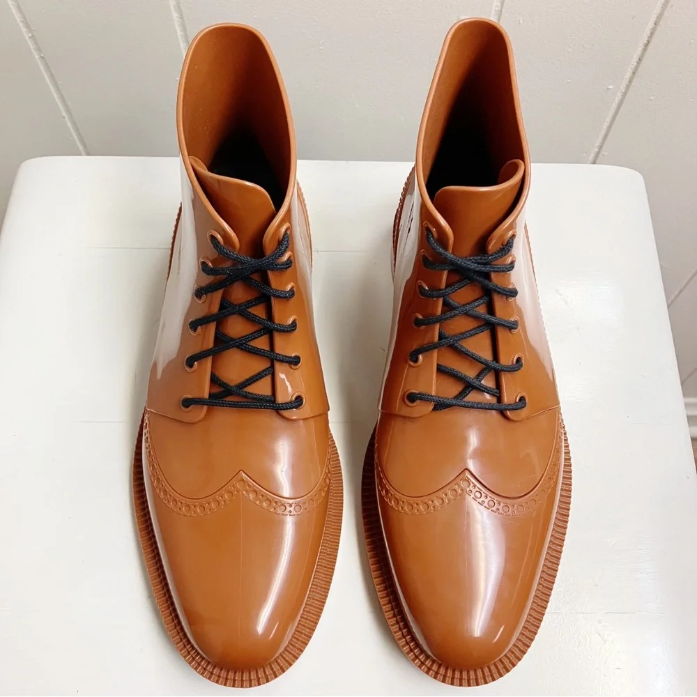 MELISSA Womens BRAZILIAN Wingtip Brogue Ankle Boot SIZE 7 Glossy Bordeaux Brown - Picture 4 of 13